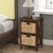 Costway 1/2 PCS 2-Tier Nightstand with 2 Seagrass Baskets Rubber Wood X-Shaped Frames 2 Drawers
